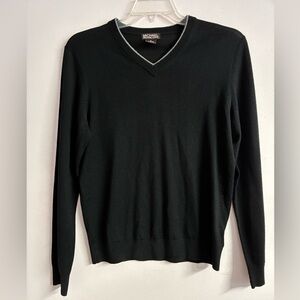 Michael Kors Men’s Pullover V Neck Sweater, Medium, Acrylic/Wool Blend, Black